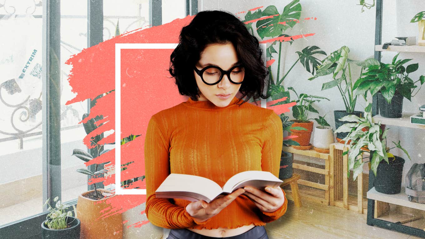 Attractive woman, reading a book