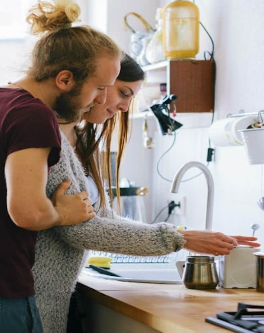 loving couple in kitchen