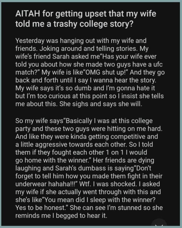 reddit story about man angry about his wife&#039;s trashy college years