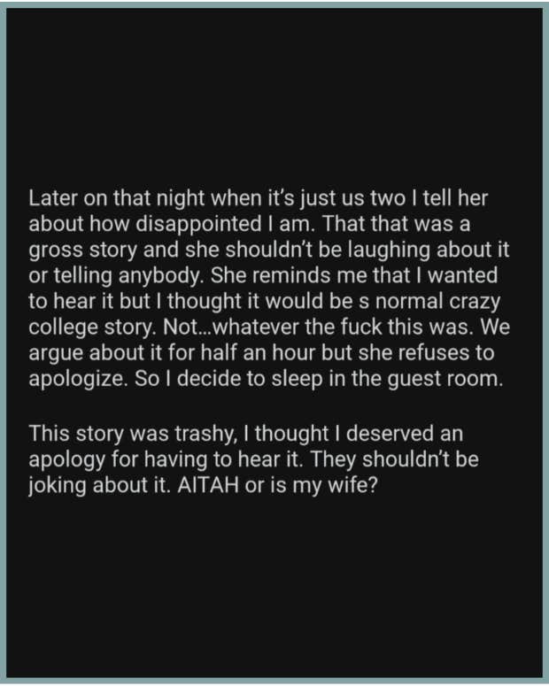reddit story about man angry about his wife&#039;s trashy college years