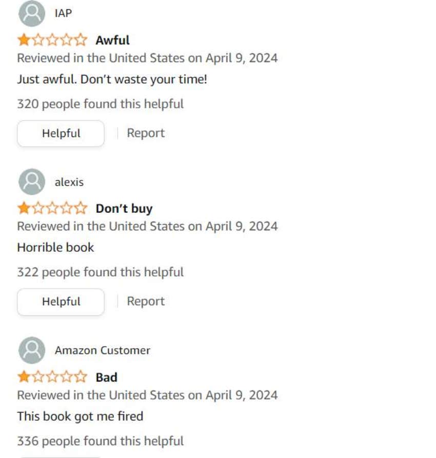 screenshot of one star amazon reviews