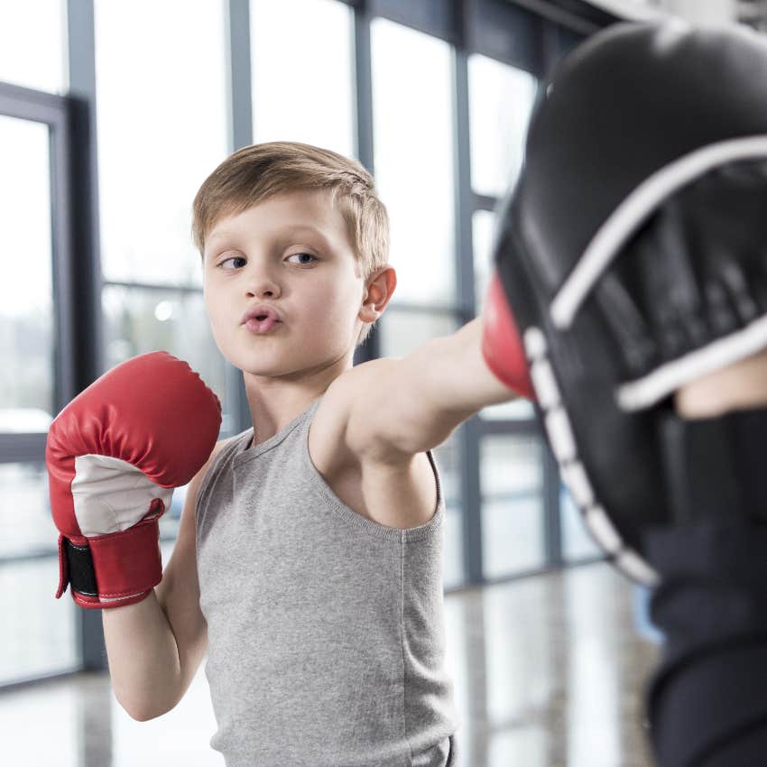 Child in boxing class