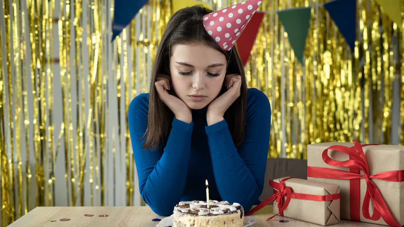 girl celebrating birthday alone