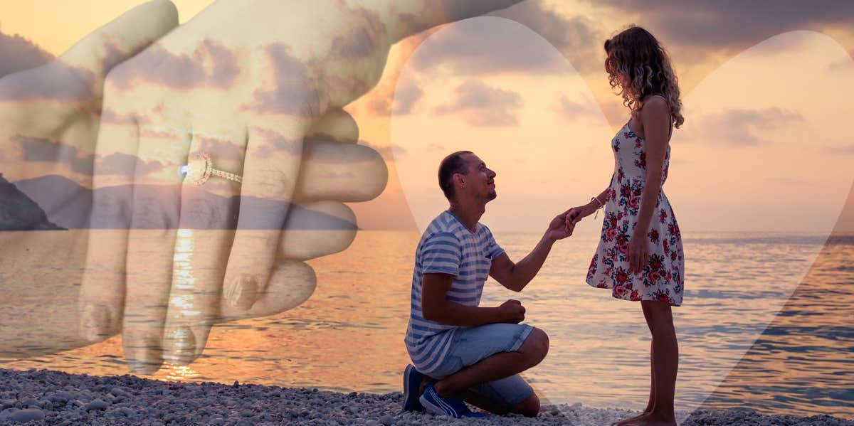 Man proposing to his girlfriend at the beach