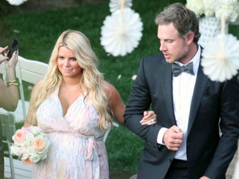 Jessica Simpson As A Pregnant & Pink Bridesmaid Jessica Simpson Eric Johnson at wedding