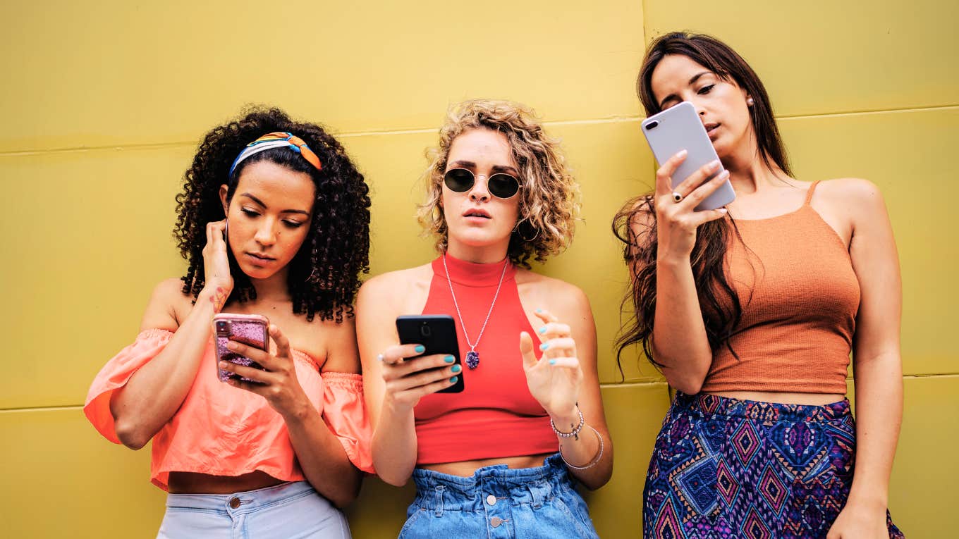 Three women checking their phones frustrated men haven't called back