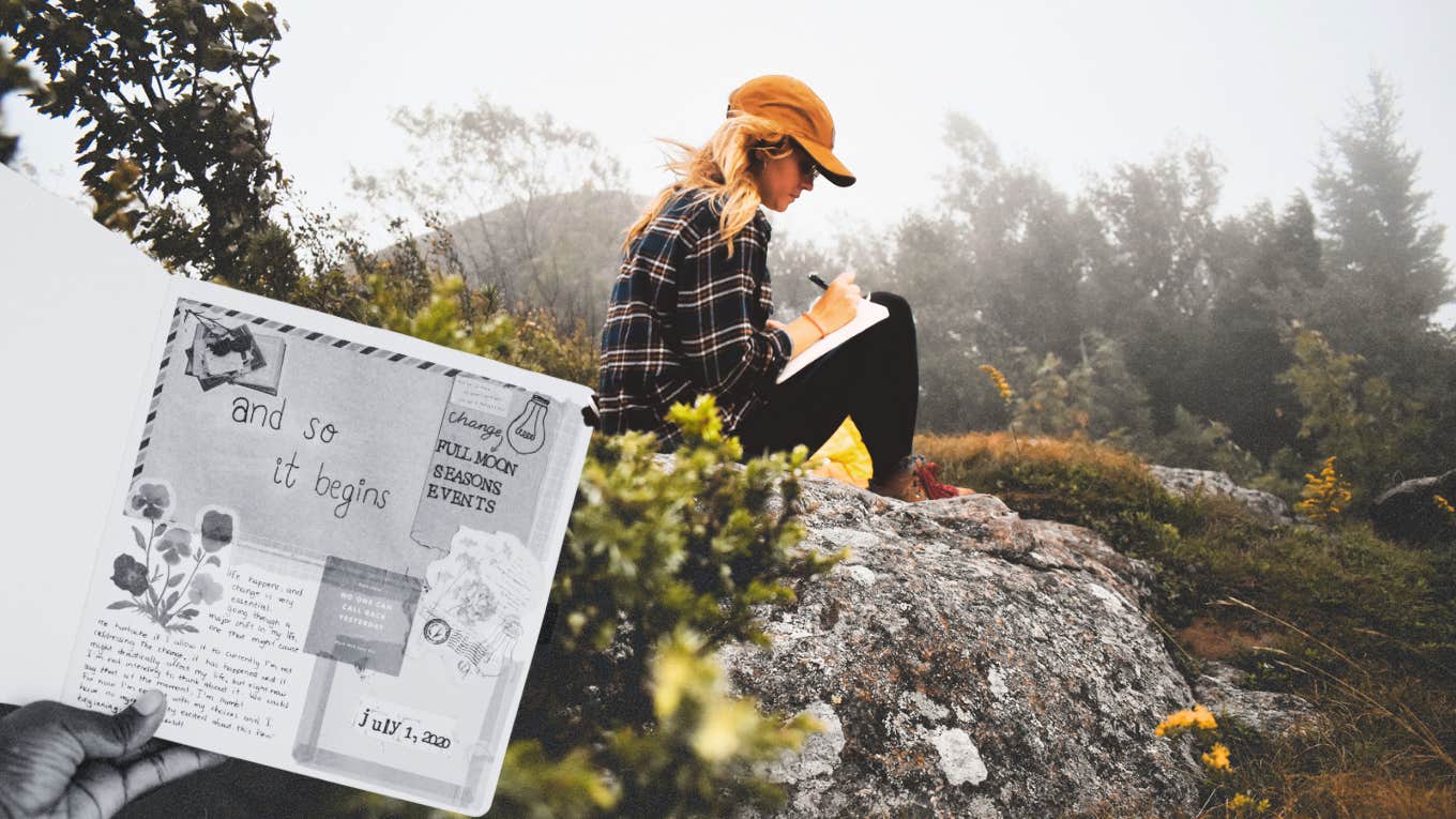 Woman journaling outdoors 