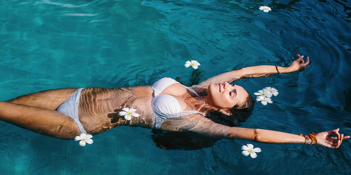 woman in pool floating