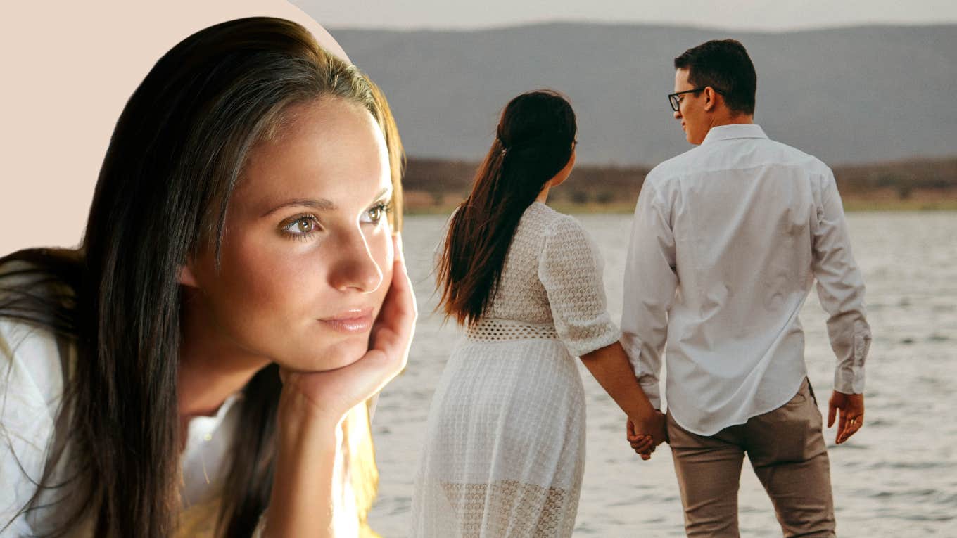 Woman day dreaming about man in relationship 