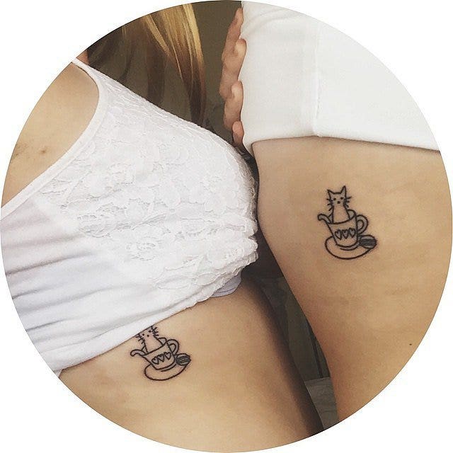 Cats in a teapot best friends matching tattoo 