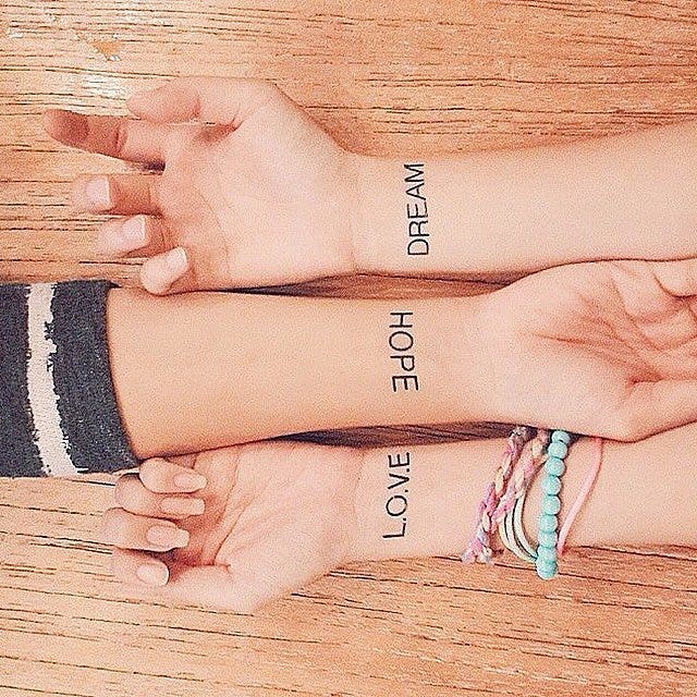 dream hope love best friends matching tattoo 