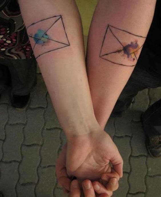 watercolor envelope matching best friends tattoo 