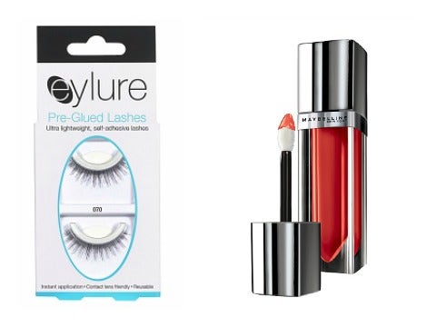  Eylure Ready-to-Wear Pre-Glued Lashes and Maybelline ColorSensational Color Elixir Lip Color in Signature Scarlett
