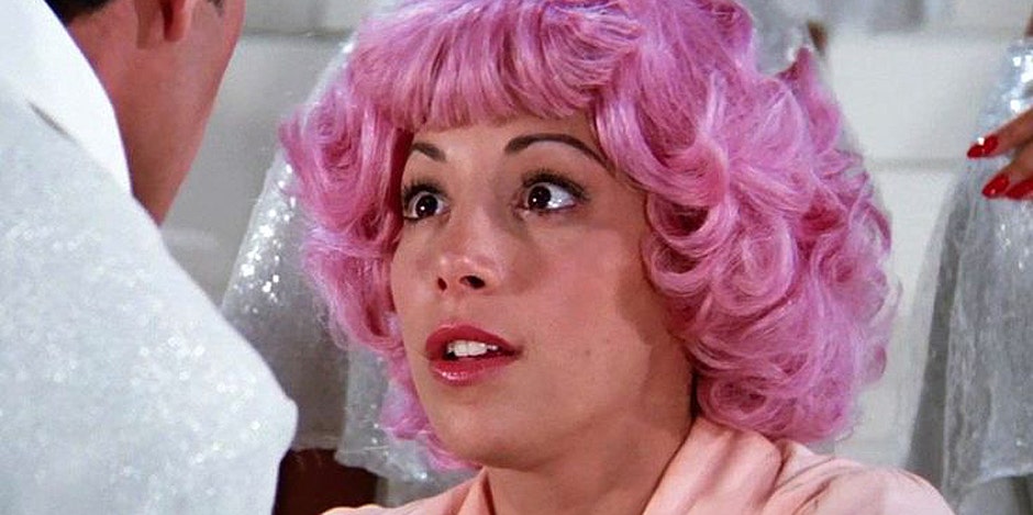Frenchy in Grease with pink hair