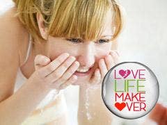 beautiful healthy woman washing face