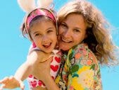 mom daughter blue sky bunny ears