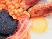 Breakfast With What's His Name sausage beans bacon eggs