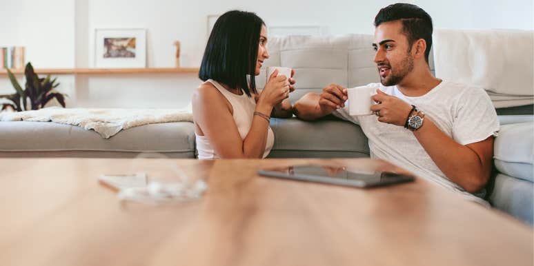 Couple in a safe space, being honest with each other over coffee 