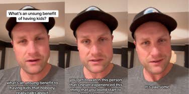 Three TikTok screenshots of Andrew wearing a hat and grey shirt