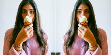 woman eating a cupcake