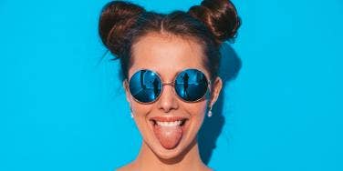 woman with tongue out