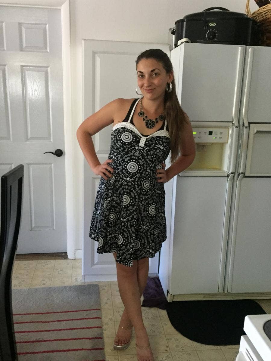 woman in black and white summer dress