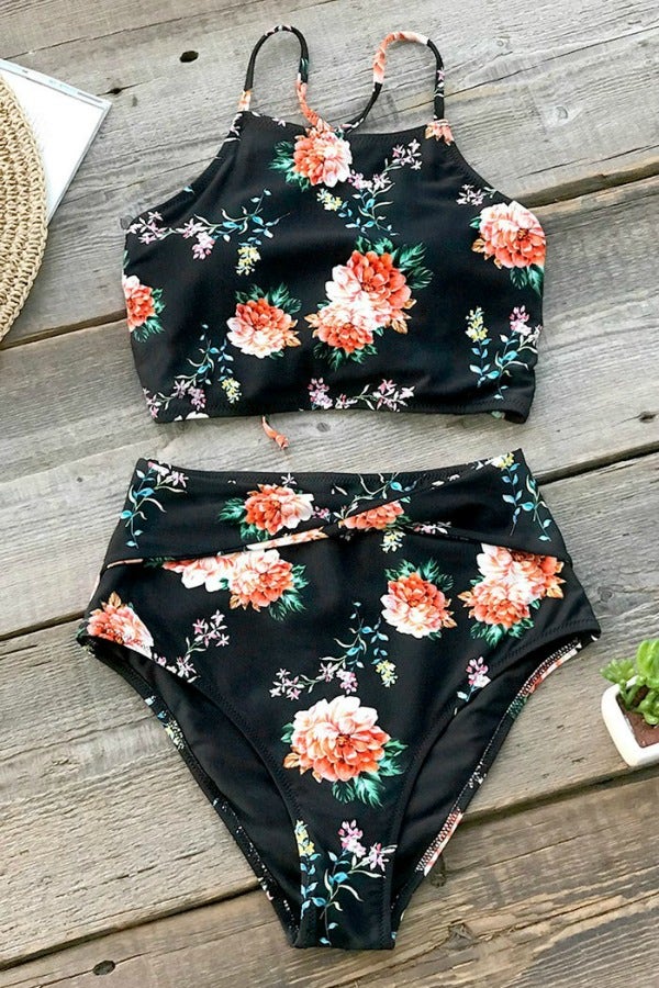 CupShe Orange Blossom High-Waisted Bikini best swimsuit to hide tummy