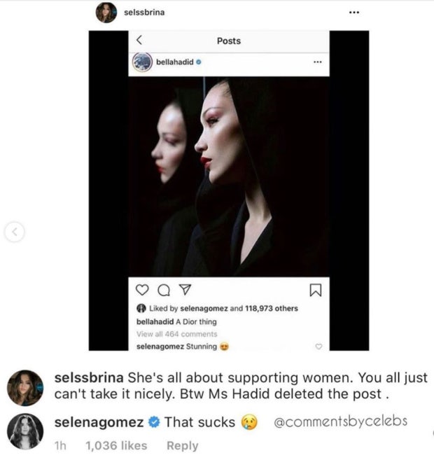 Bella Hadid deleted instagram post