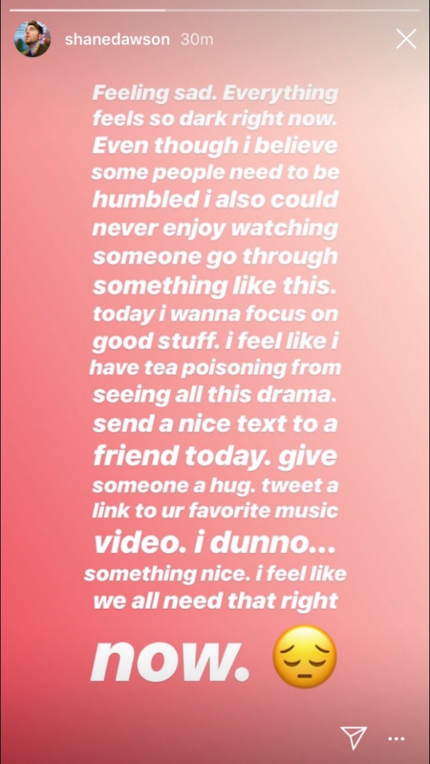 Shane Dawson Instagram story re James Charles