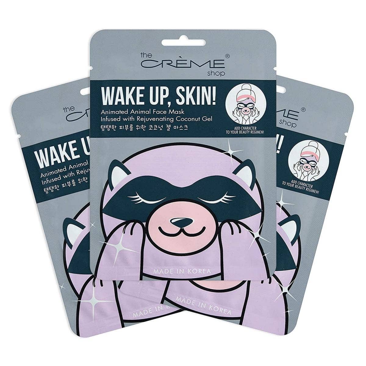 Korean Skin Care Wake Up, Skin! Animal Raccoon Face Sheet Mask