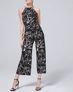 White House Black Market Chain Detail Floral Knit Cropped Jumpsuit