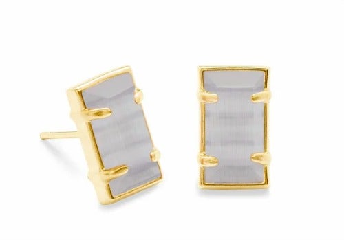Kendra Scott Paola Gold Stud Earrings In Slate Cats Eye