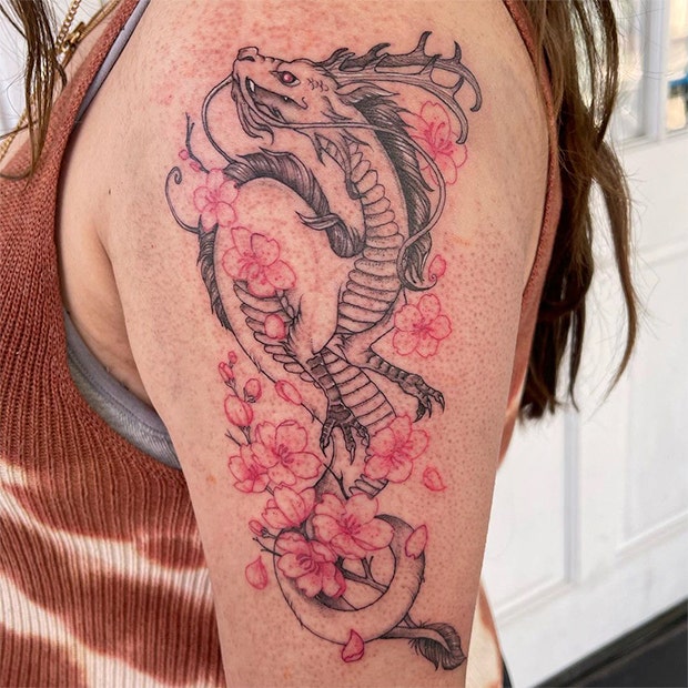 Cherry blossom dragon tattoo
