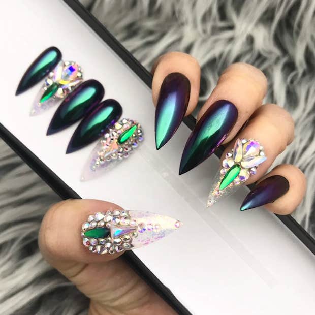 chrome nail ideas peacock