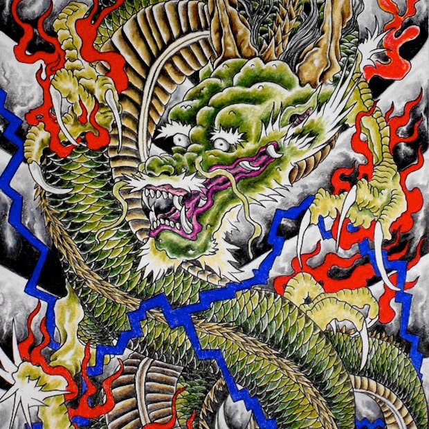 Colorful Japanese dragon tattoo