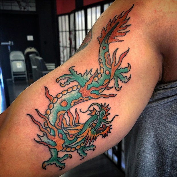 Colorful traditional dragon tattoo