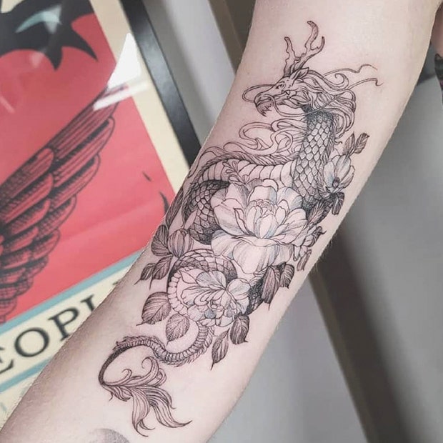 Floral dragon tattoo