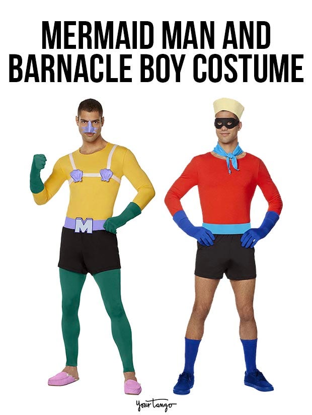 gay couple halloween costumes mermaid man and barnacle boy