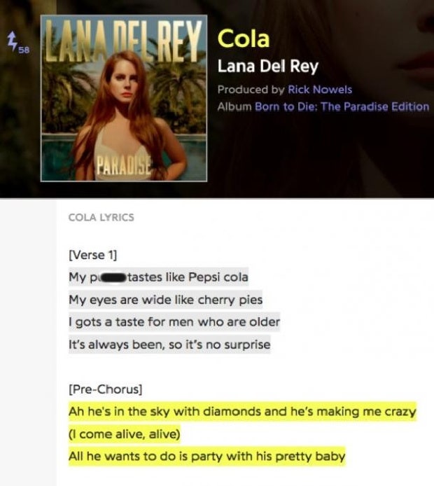 Genius Lana Del Rey lyrics ah he&#039;s