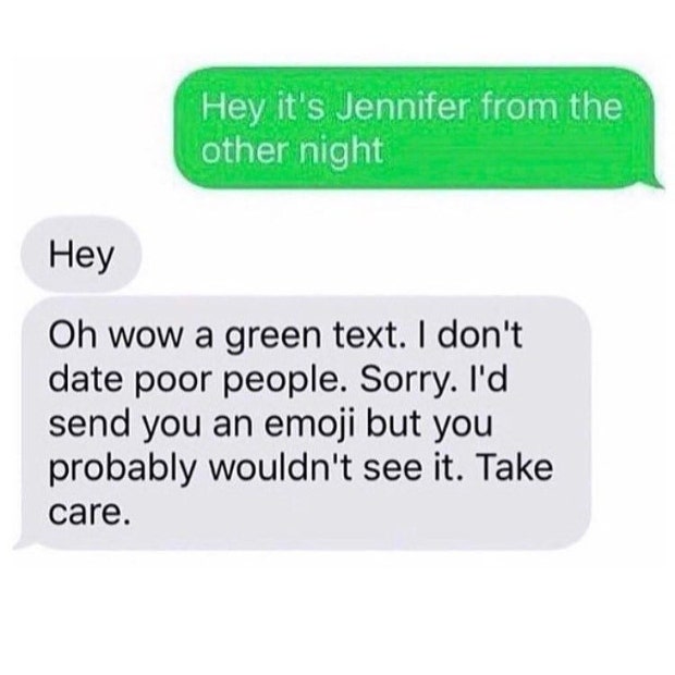 green texts meme iphone user