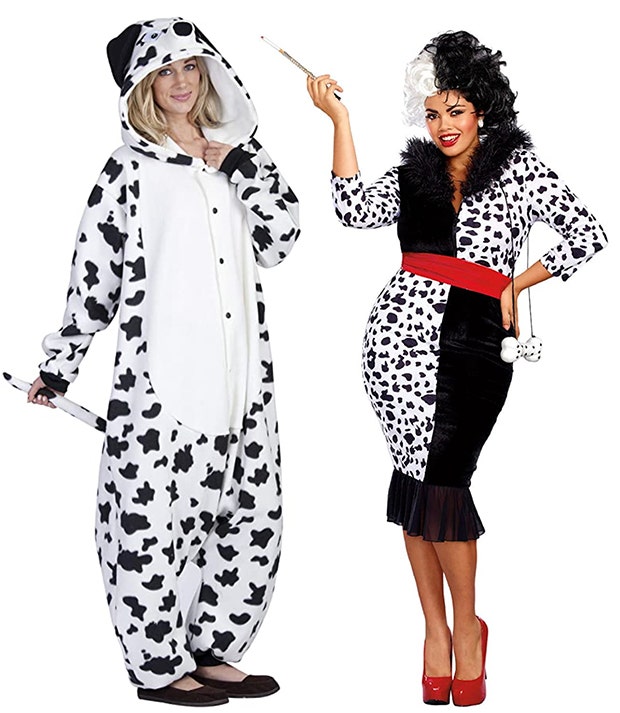 group halloween costumes cruella de vil and dalmatians