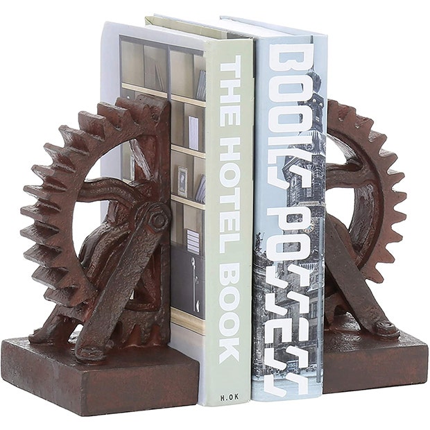 Industrial Gear-Shaped Bronze-Tone Bookends