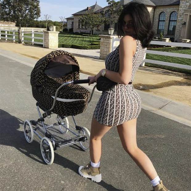 kylie jenner walking stormi in a fendi stroller