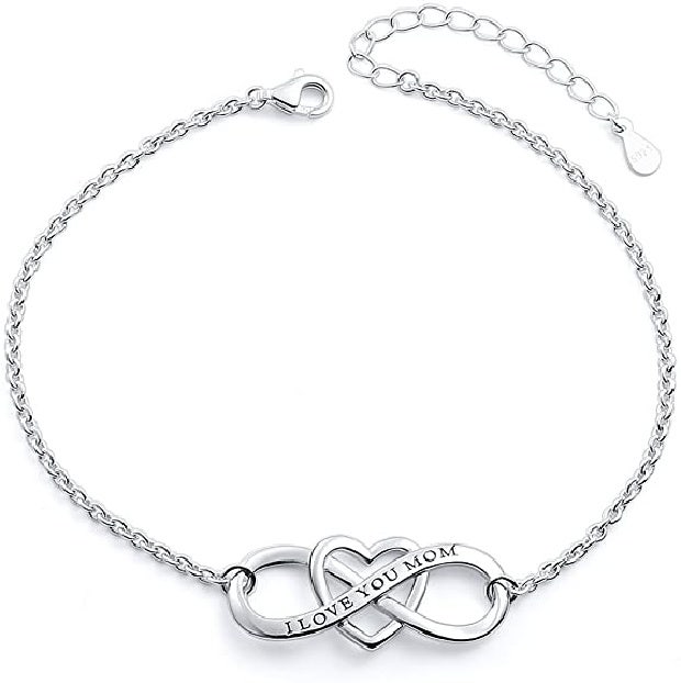 S925 Sterling Silver &#039;I Love You Mom&#039; Heart Infinity Bracelet mothers day gift for girlfriend