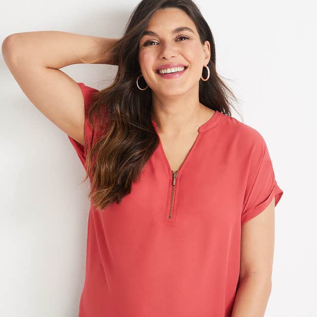 Maurice&#039;s Geneva Zipper Neck Nursing-Friendly Maternity Blouse