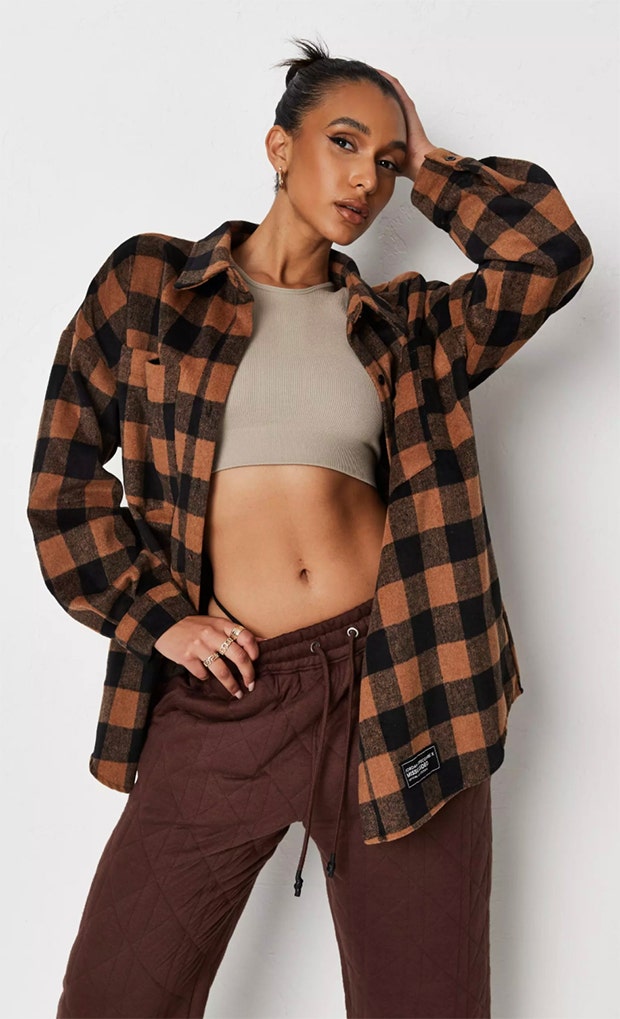 jordan lipscombe x missguided chocolate gingham plaid oversized shirt