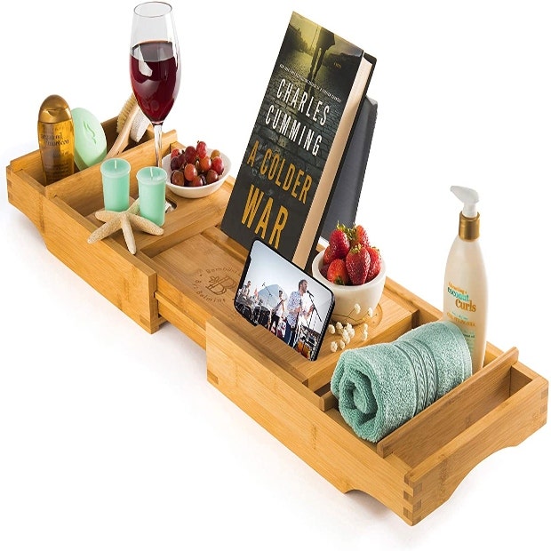 Bamboo Bathtub Tray Caddy mother&#039;s day gift for girlfriend