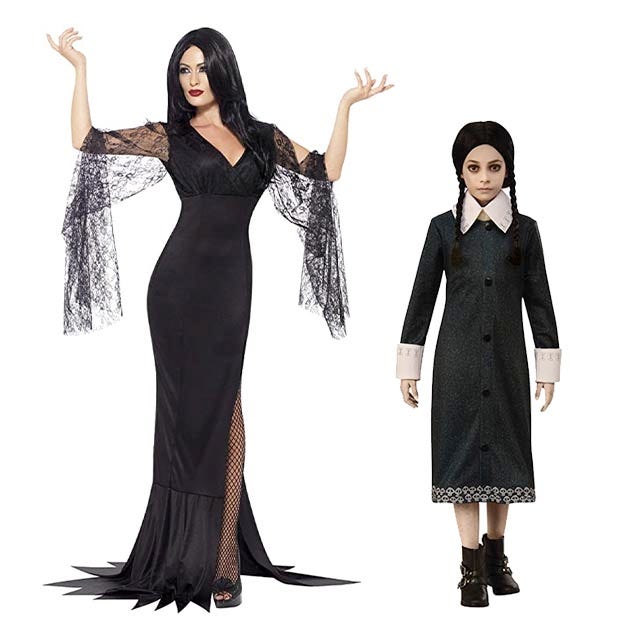 mother daughter halloween costumes morticia wednesday addams