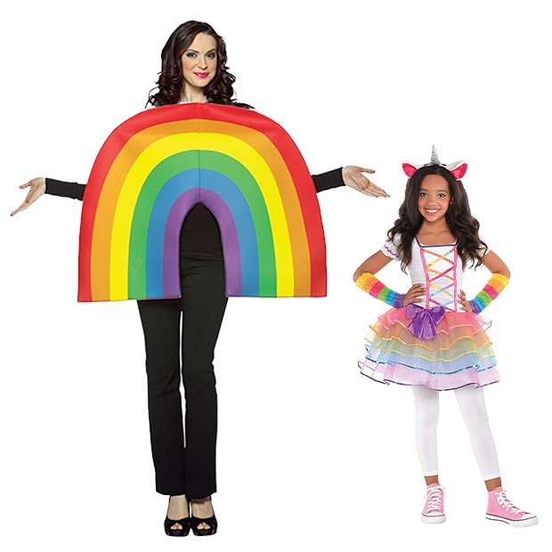 mother daughter halloween costumes rainbow and unicorn