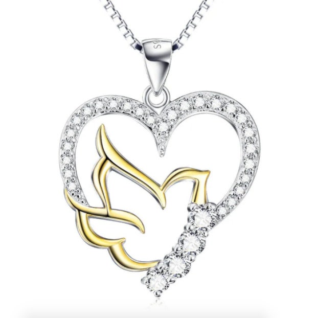 925 Sterling Silver Doves Open Heart Pendant Necklace mothers day gifts for girlfriend